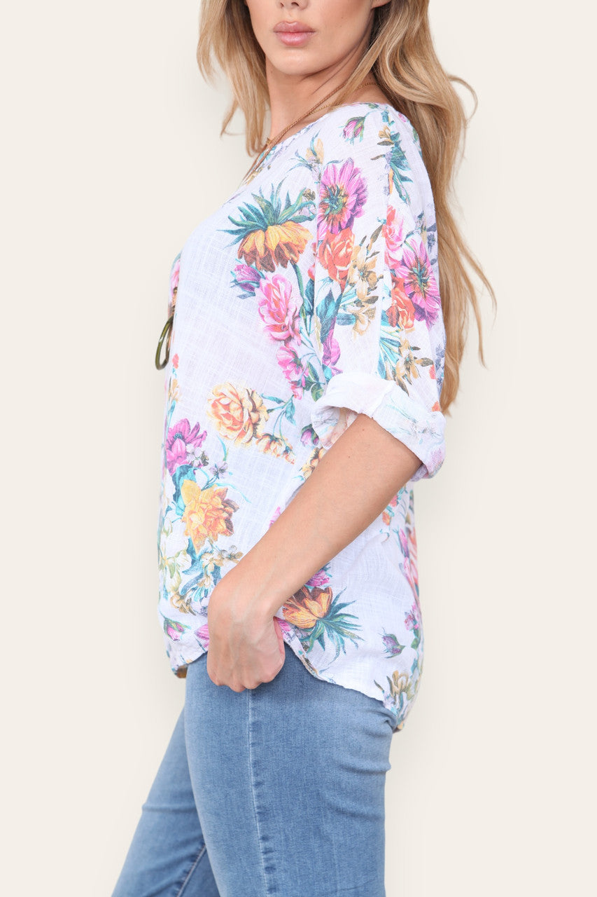 TOP MET BLOEMENMIXPRINT WIT