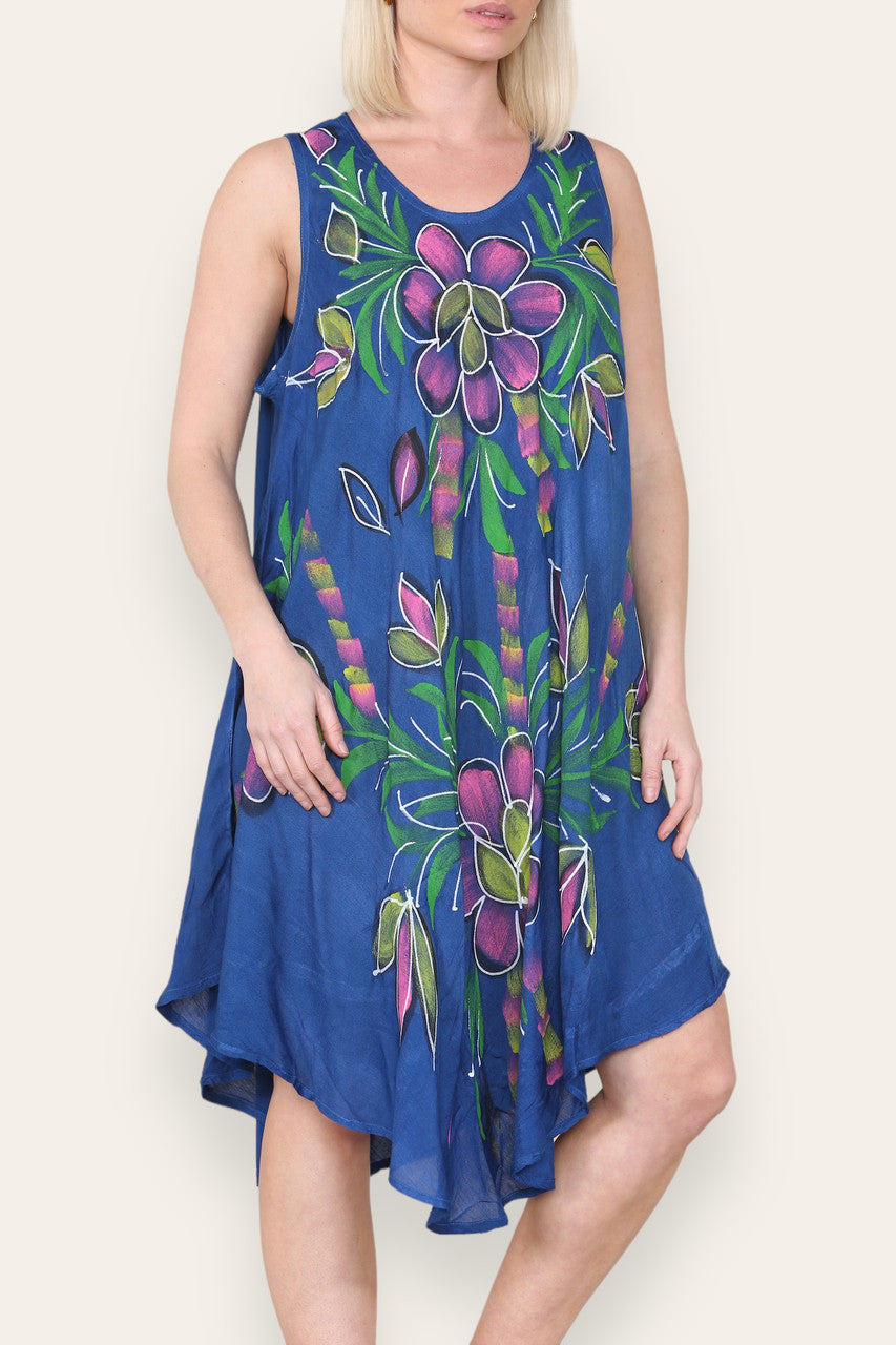 MOUWLOZE UMBRELLA JURK MET BLOEMEN- EN BLADERENPRINT KONINGSBLAUW