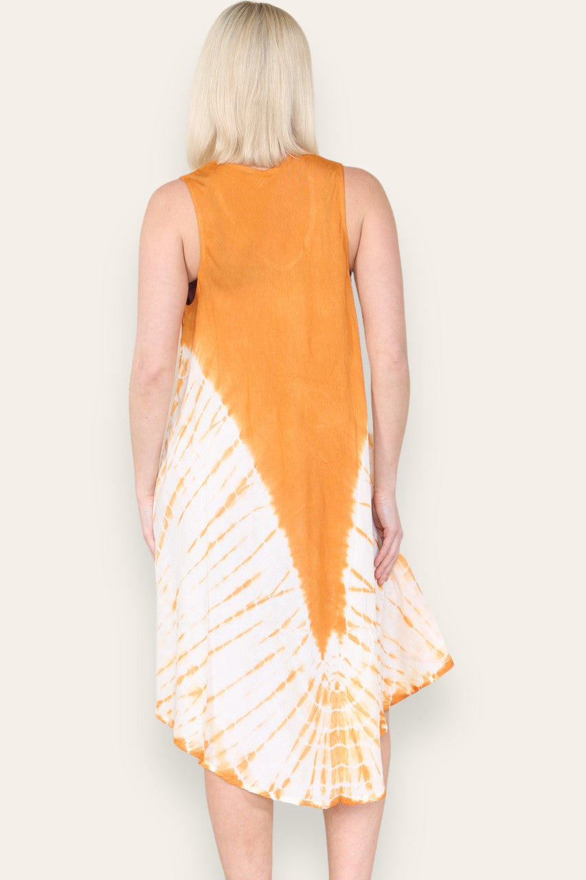 FLORAL PRINT SLEEVELESS UMBRELLA DRESS MANDARIN
