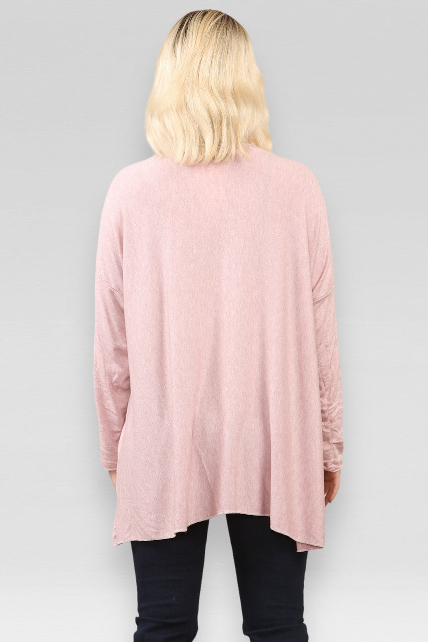 FIJNGEBREIDE TOP MET VERLAAGDE ACHTERKANT EN KETTING STOFROZE