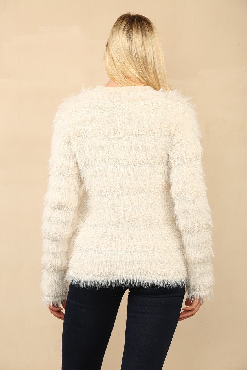 FLUFFY GEBREIDE TRUI BEIGE