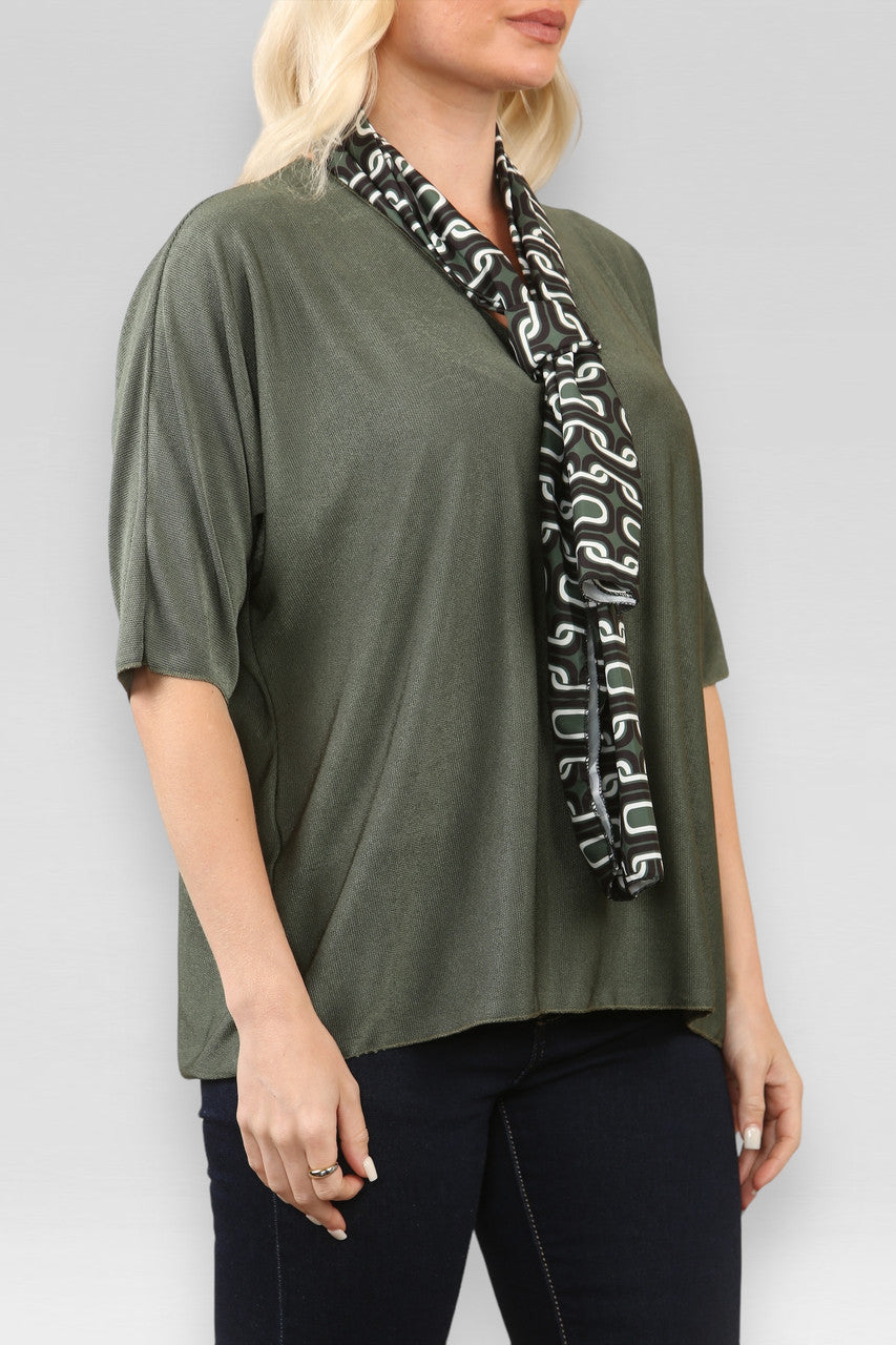 LIGHTWEIGHT JUMPER WITH GEOMETRIC SCARF KHAKI