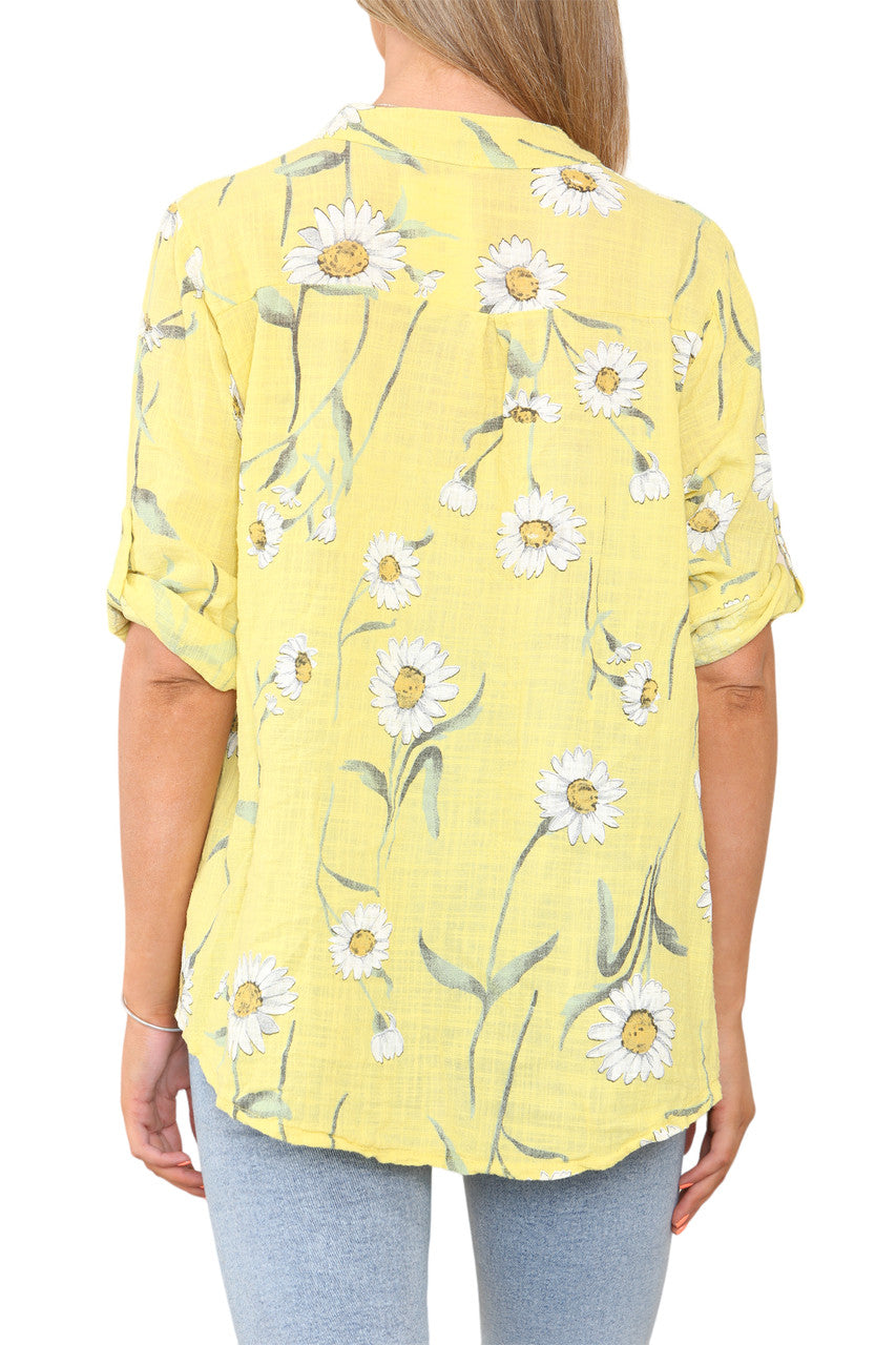DAISY FLORAL MIX GRANDAD SHIRT BLOUSE LEMON