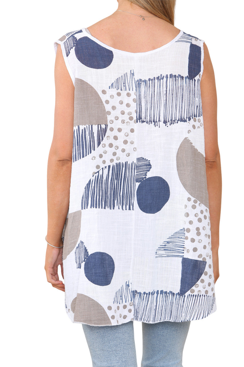 Dames Mouwloze Top met Gemengde Print Wit