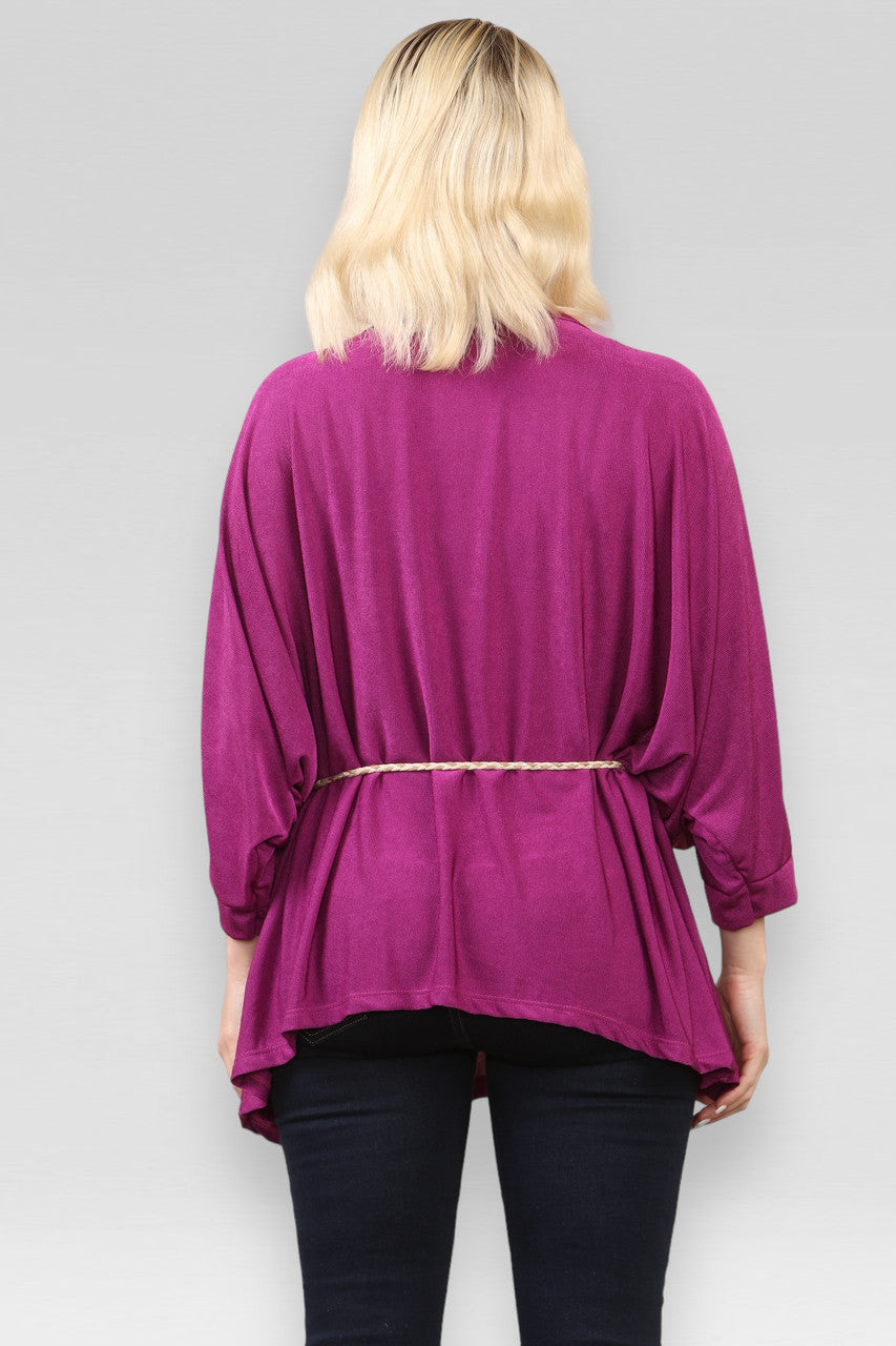 VLEERMUIZMOUW TOP MET ROPE TIE RIEM/COLLIER MAGENTA