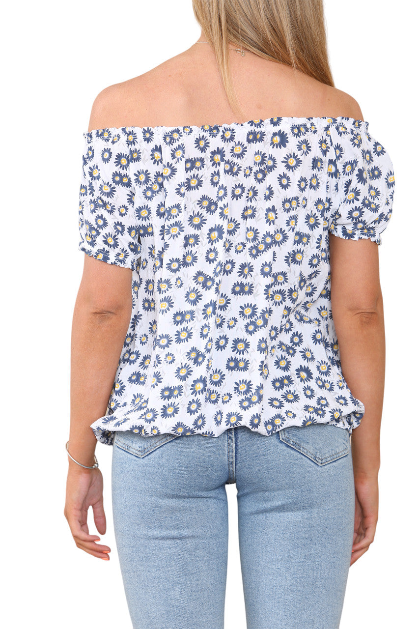 BARDOT OFF SHOULDER FLORAL PRINT TOP WHITE