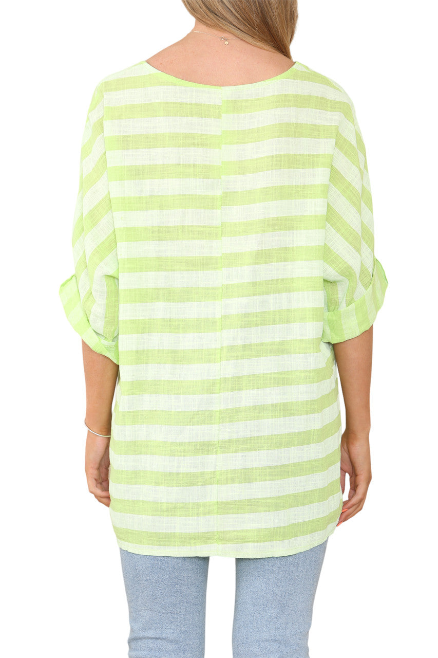 WIDE BLOCK STRIPED TOP LIME