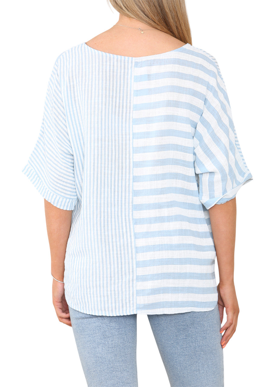 STRIPE BLOCK PRINT TOP LIGHT BLUE