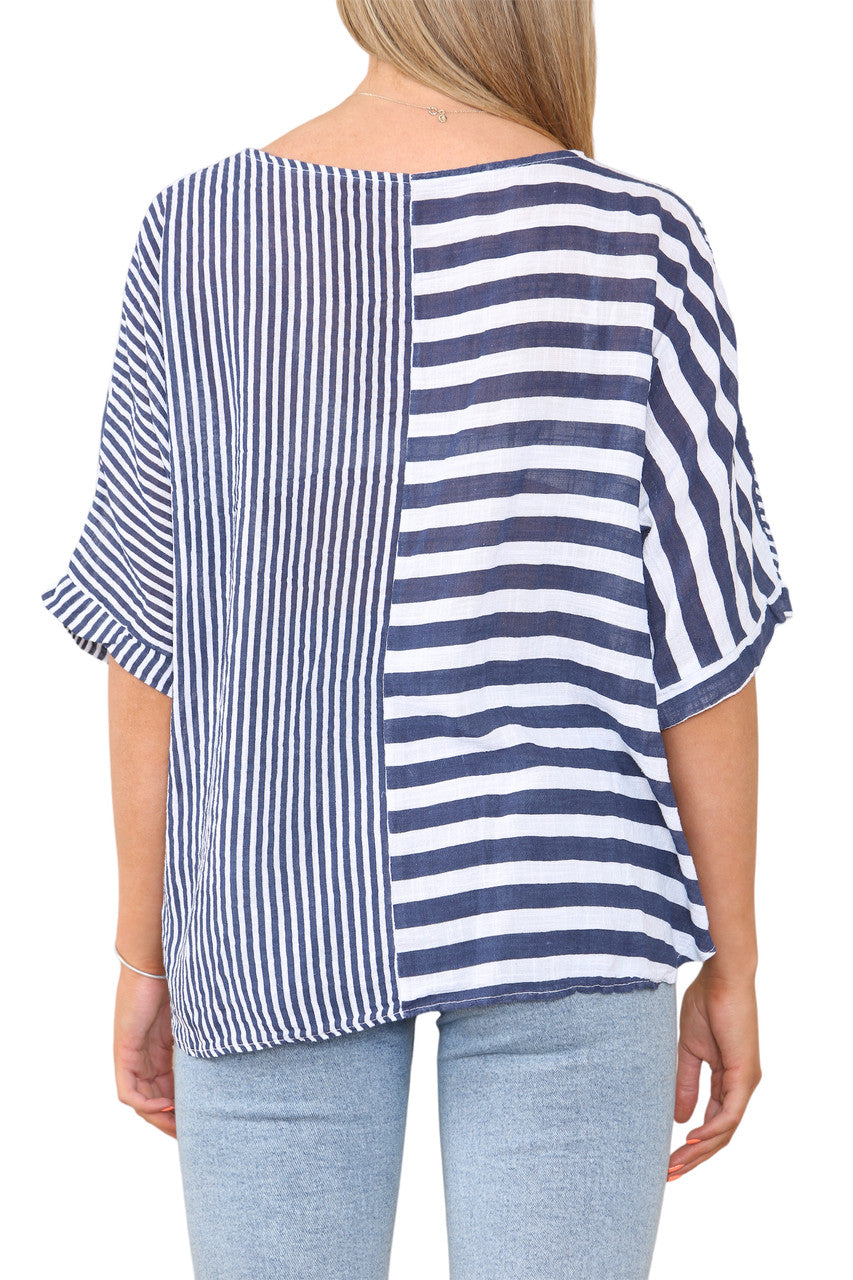 STRIPE BLOCK PRINT TOP WHITE