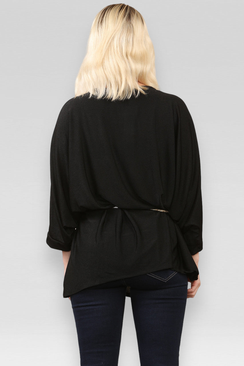 VLEERMUIZENMOUW TOP MET TOUWDASRIEM/KETTING ZWART