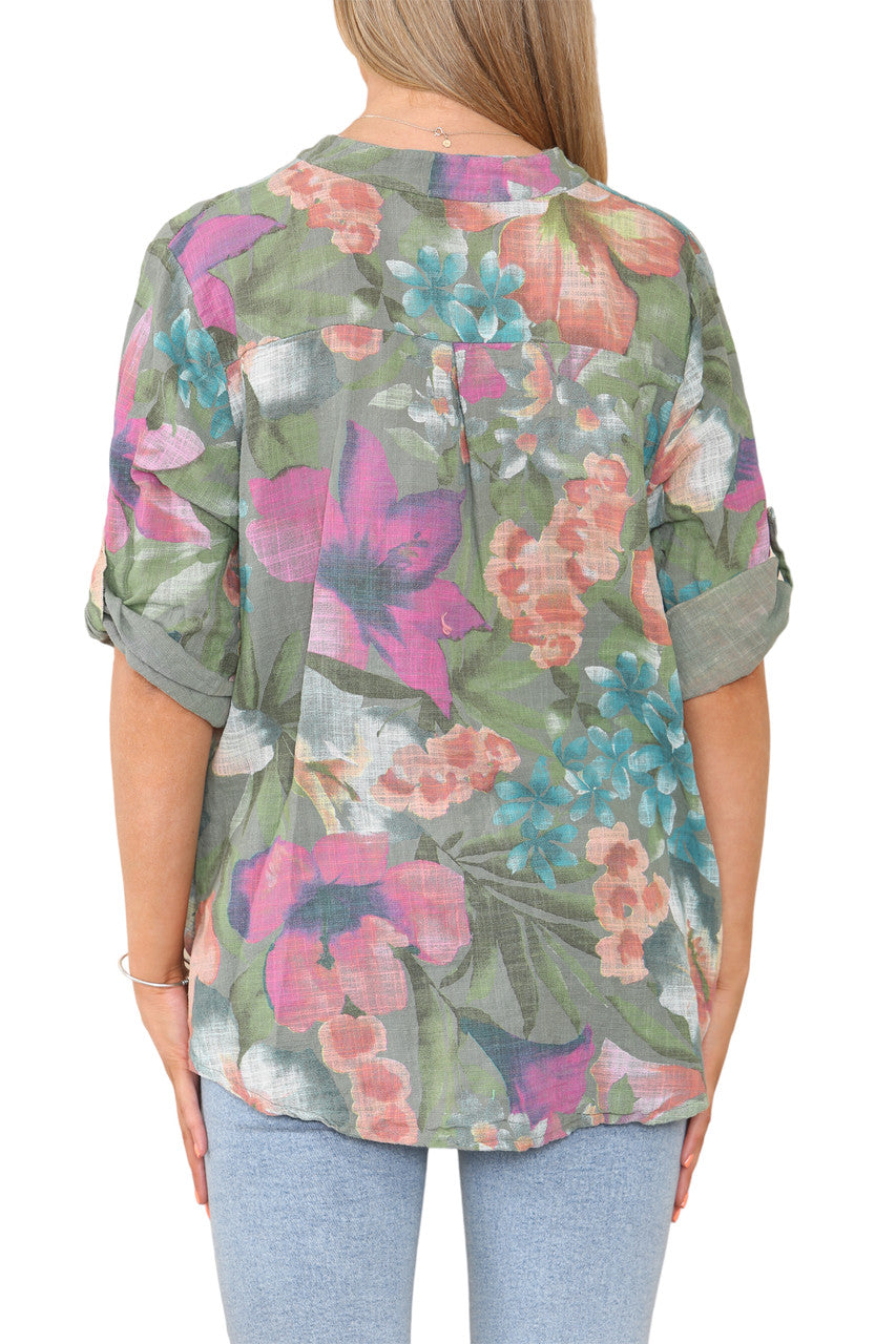 OVERSHEMD TROPICAL PRINT KAKI