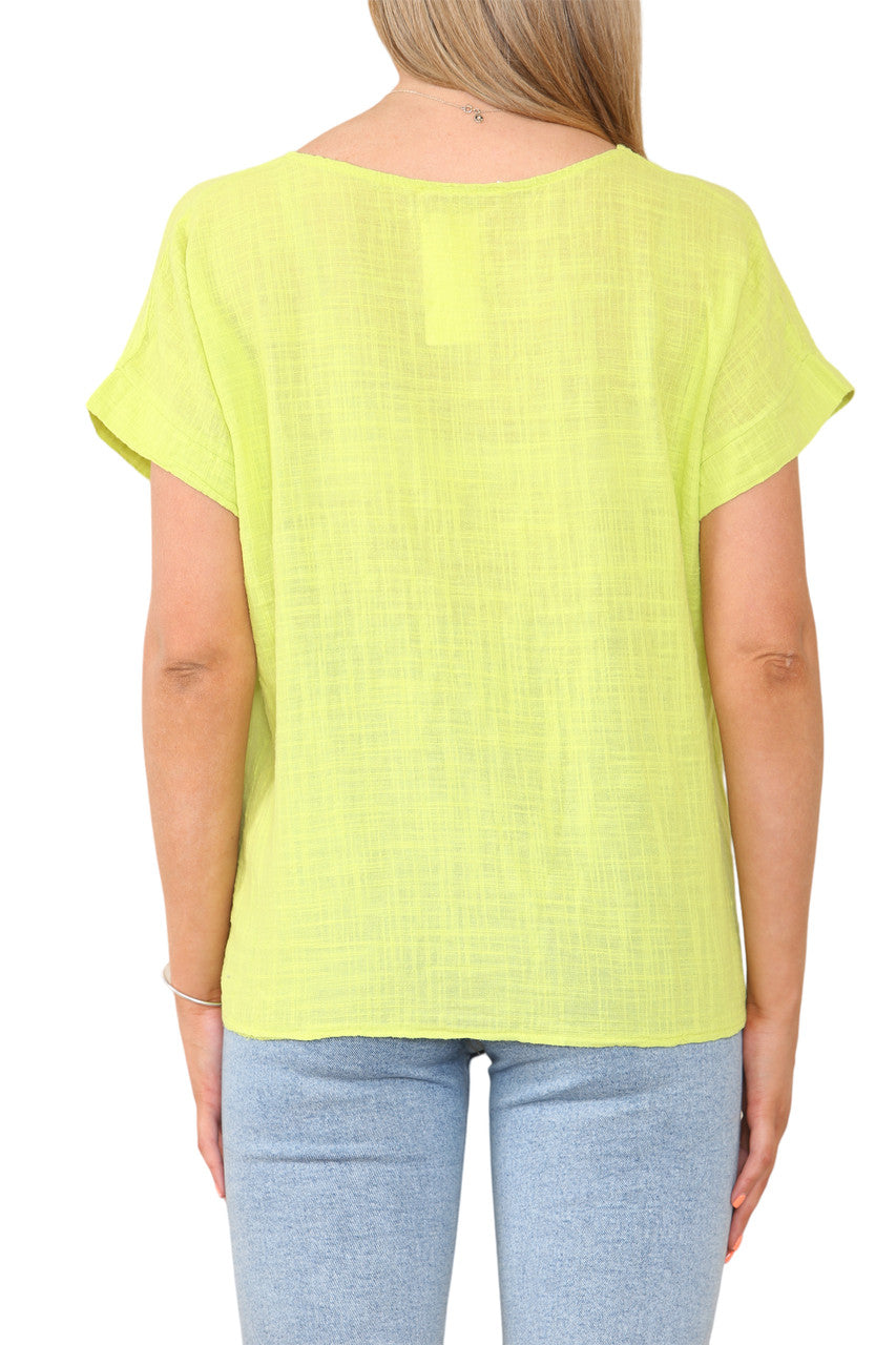 Ladies Dandelion Silhouette Print Top Lime
