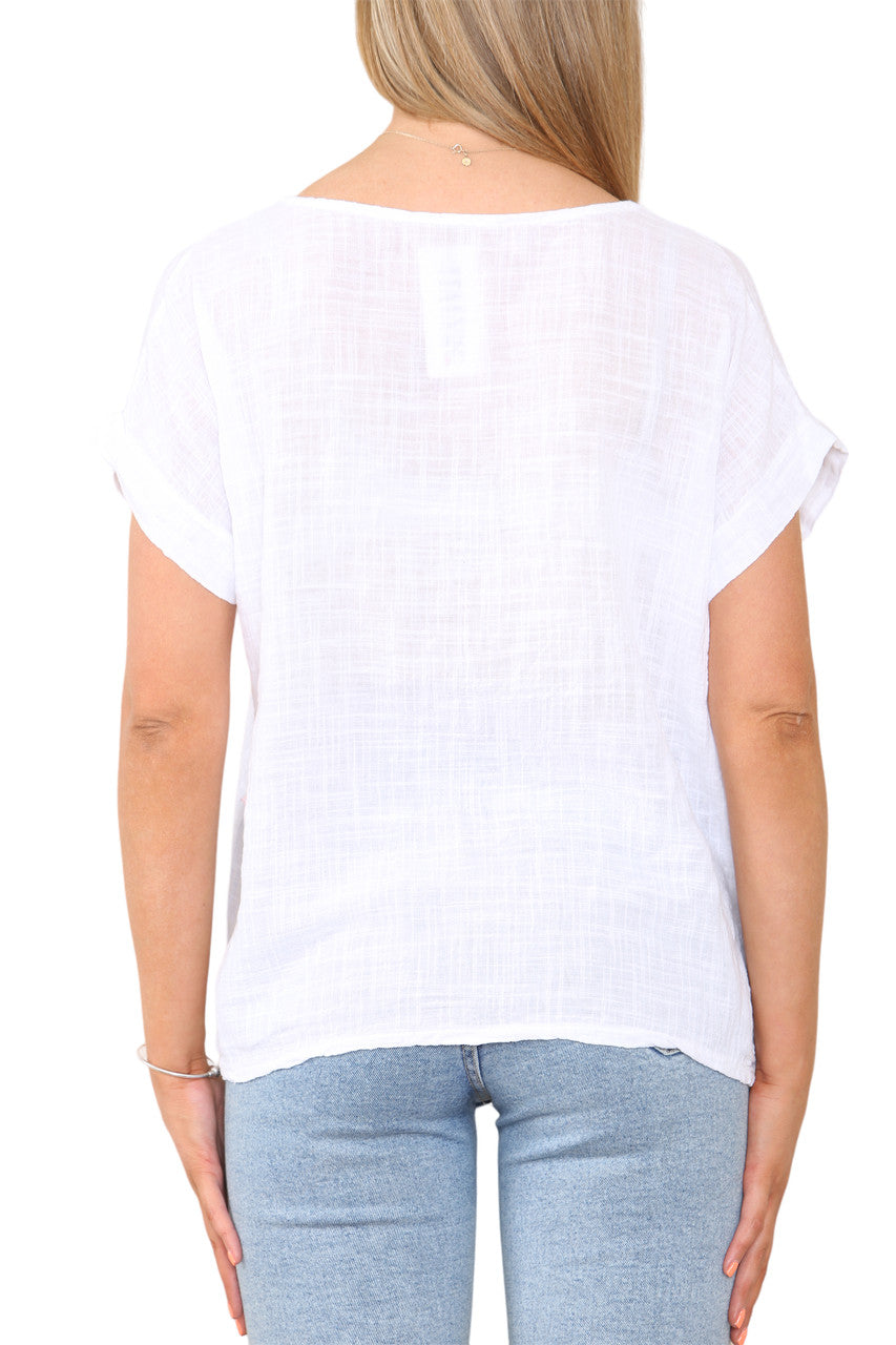 Ladies Dandelion Silhouette Print Top White