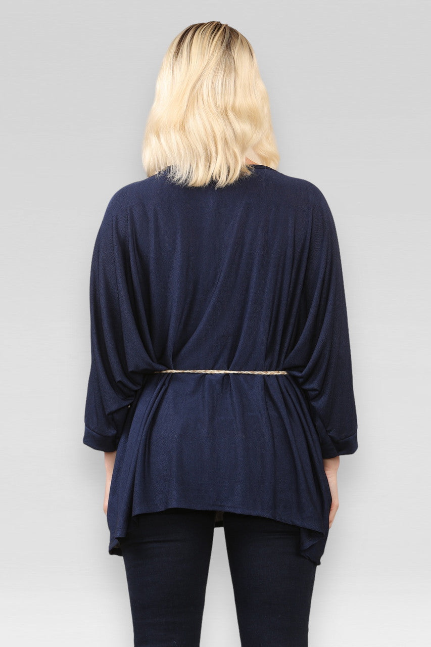BATWING TOP MET ROZE STROPDAS RIEM/KETTING MARINEBLAUW