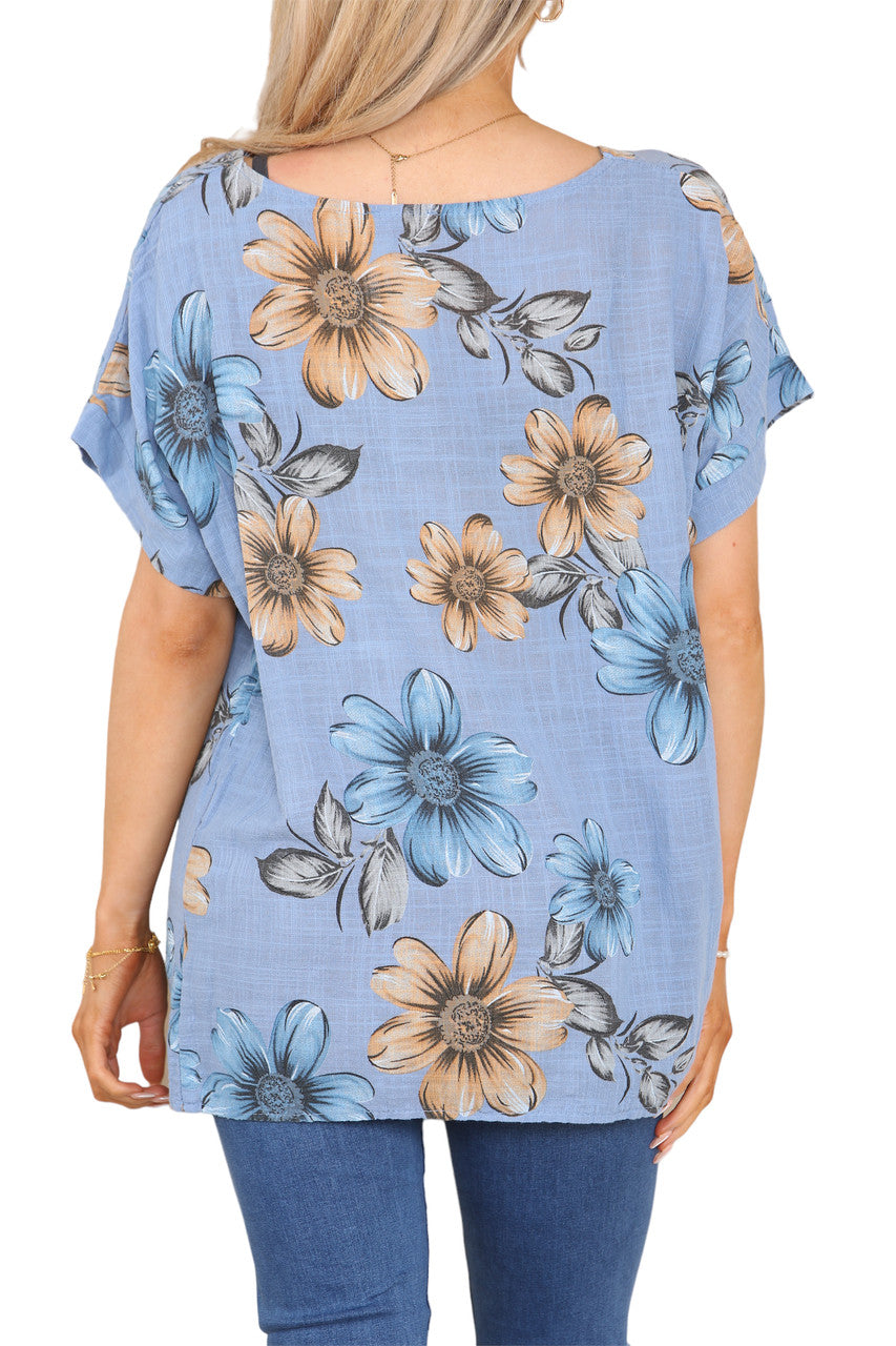 Ladies Daisy Print Top Denim