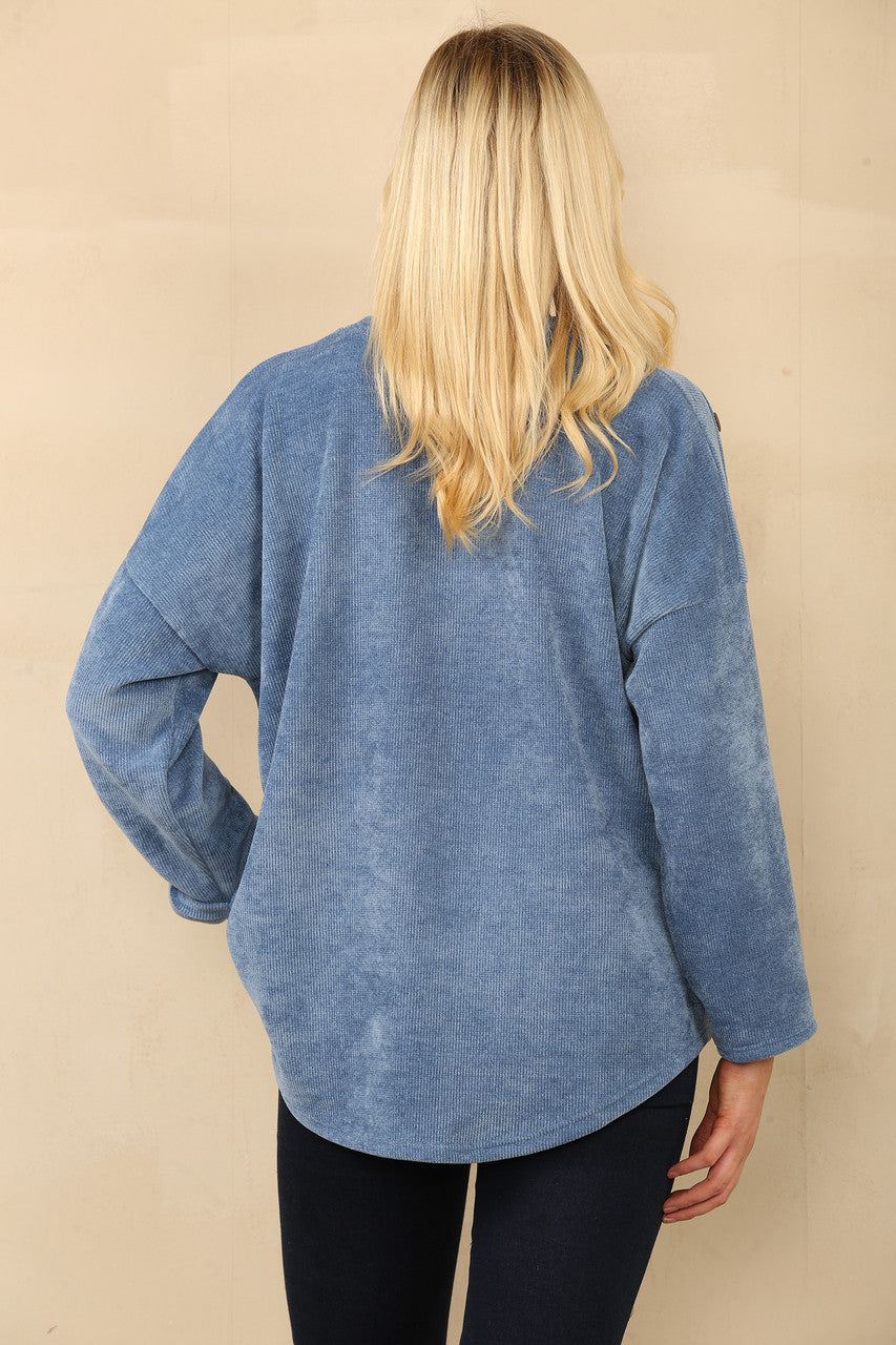 CORDUROY TOP MET KNOPEN OP DE SCHOUDERS DENIM