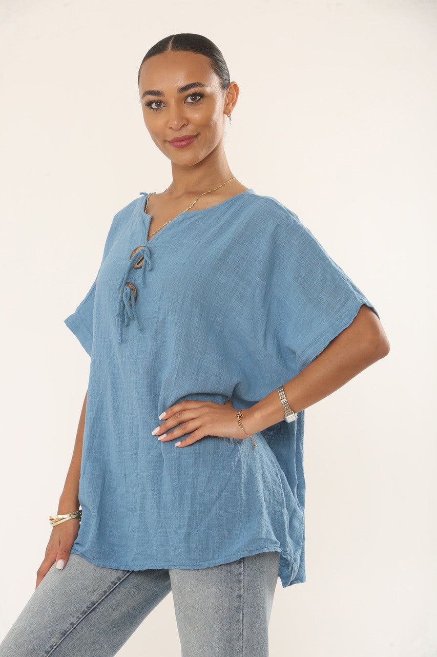KNOP WISSEL DETAILS BOVENSTUK - DENIM