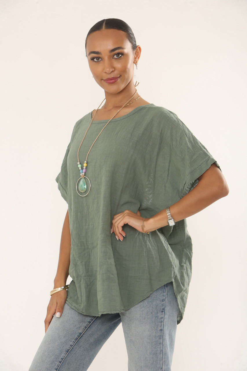 TOP MET GEHAAKTE RUGDETAIL - KHAKI