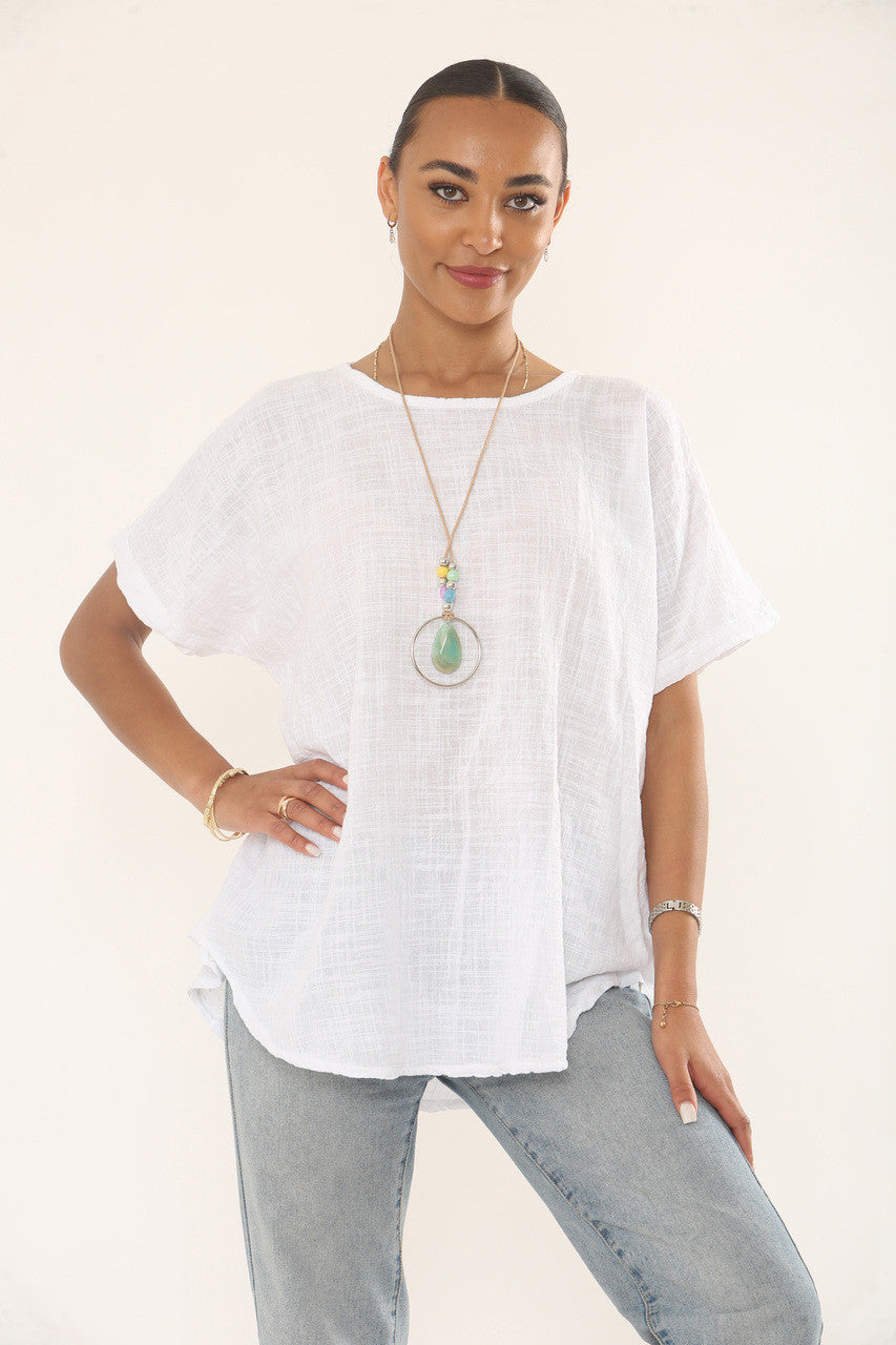 GEHAAKTE TOP MET DETAIL OP DE RUG - WIT
