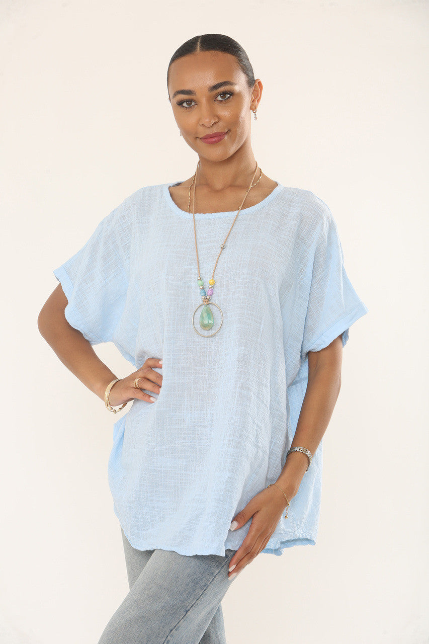 CROCHET RUGDETAIL TOP - LICHTBLAUW