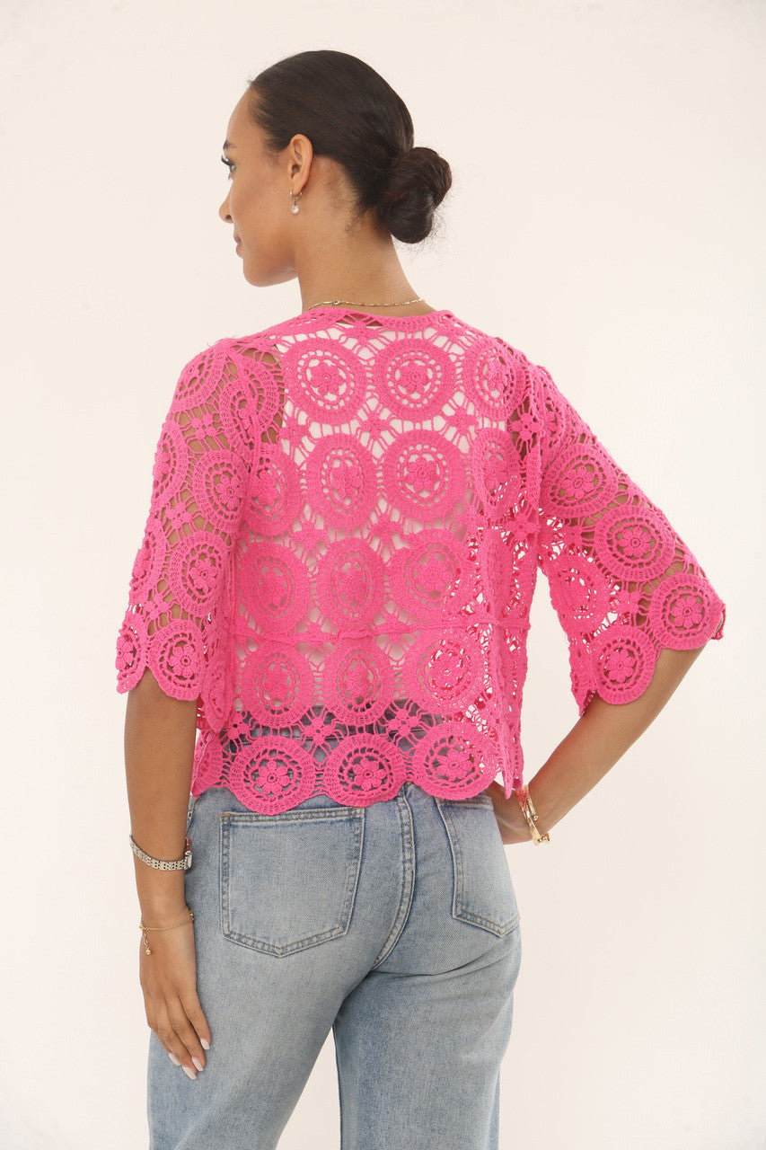 CIRCLE MOTIF CROCHET TOP - HOT PINK