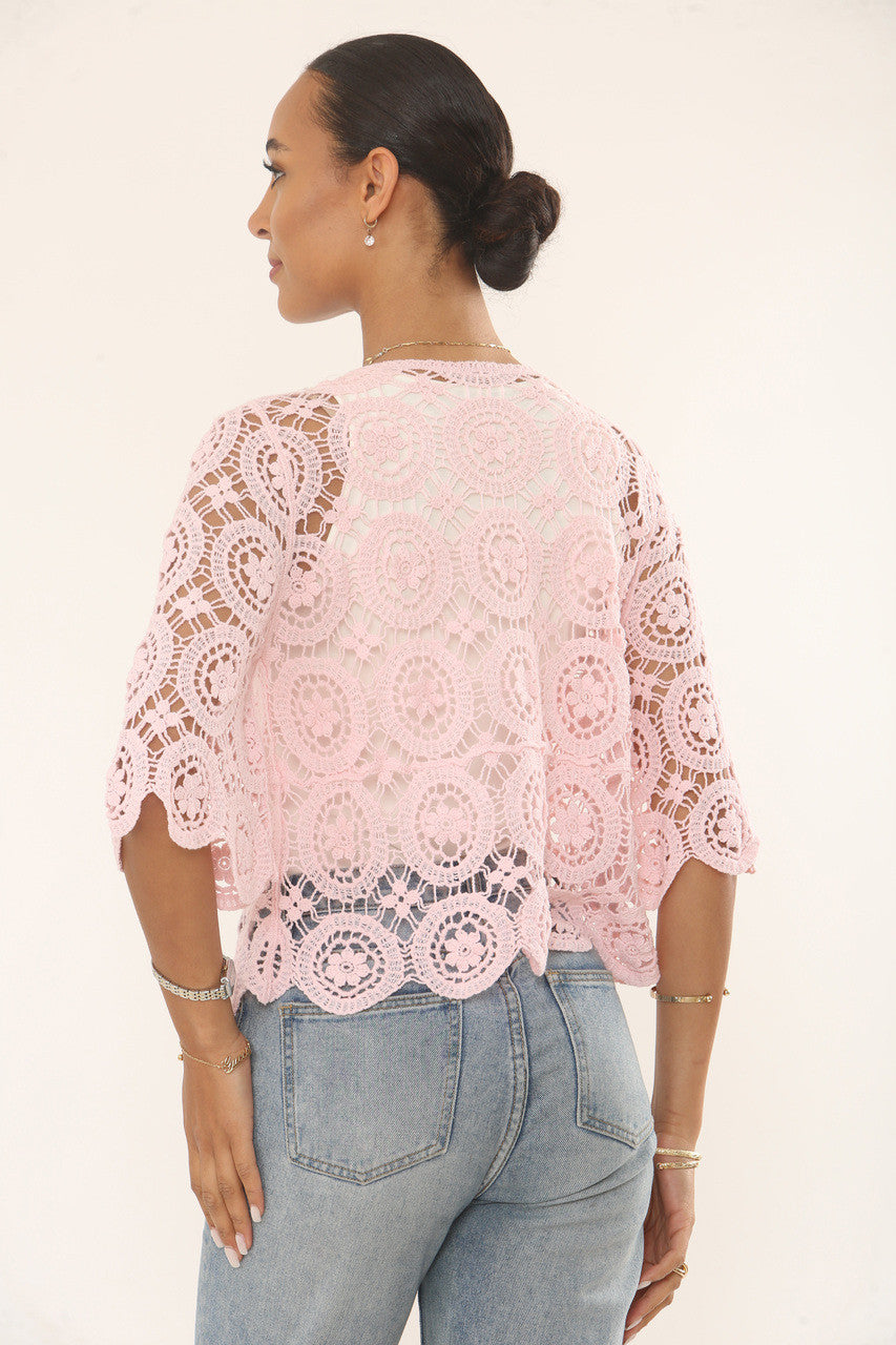 CIRCLE MOTIF CROCHET TOP - DUSTY PINK