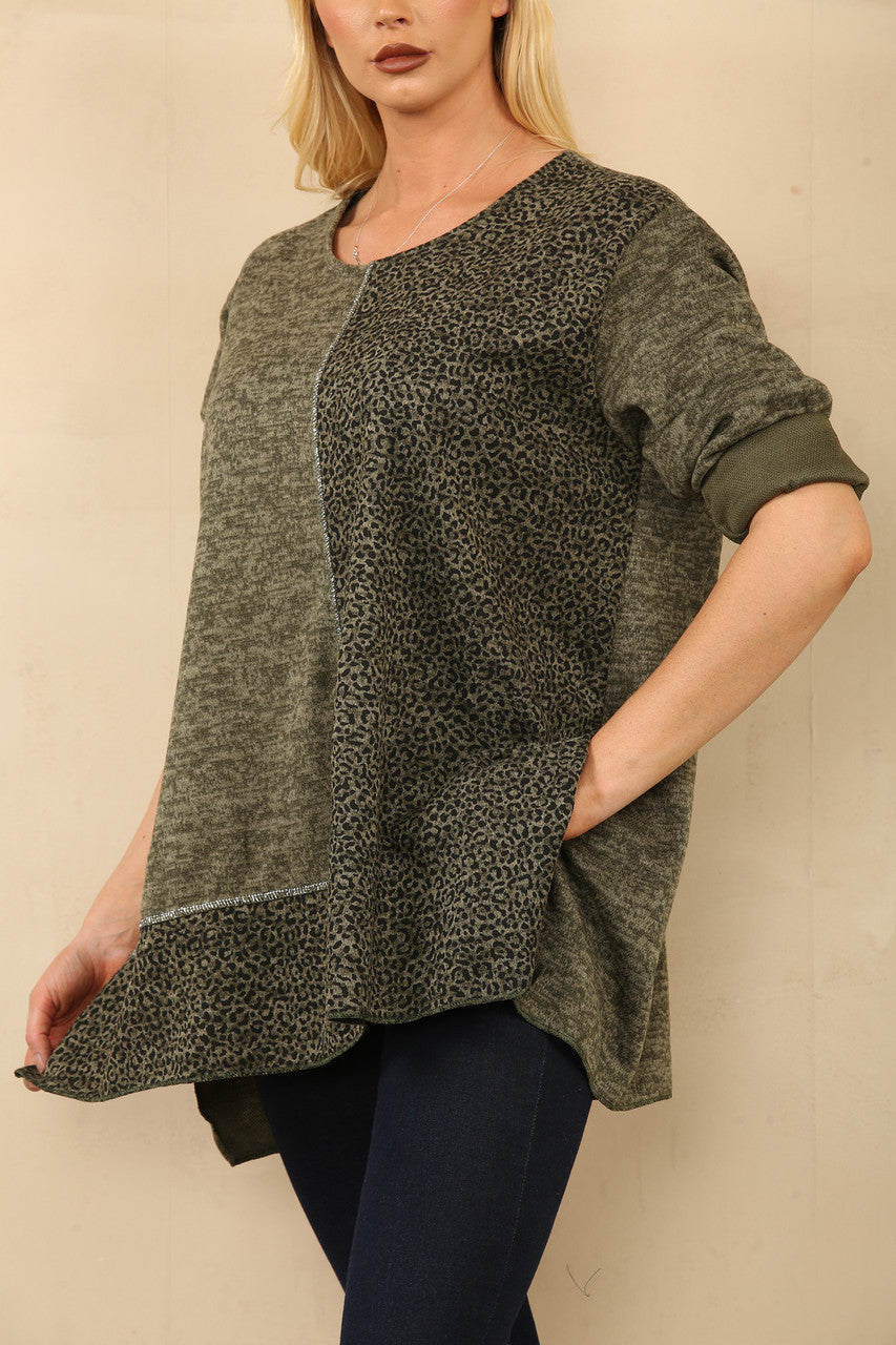 TOP MET LEOPAARPRINTPANELEN KHAKI
