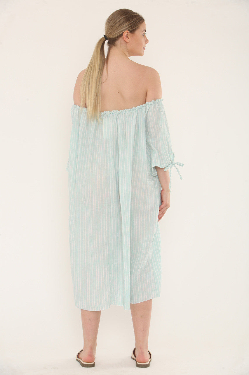 Pinstripe Bardot Dress - Mint