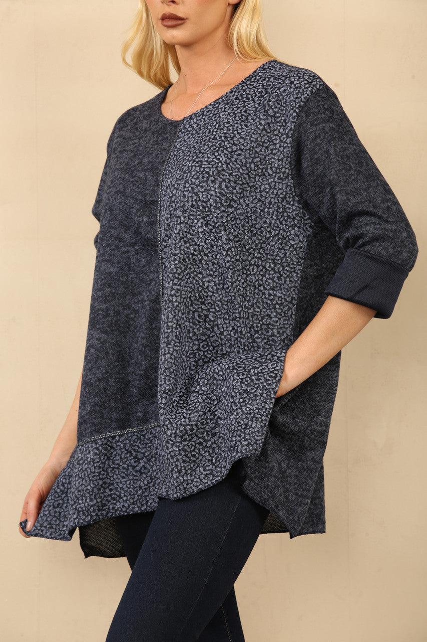 TOP MET LEOPAARDPRINT INZETSTUK NAVY