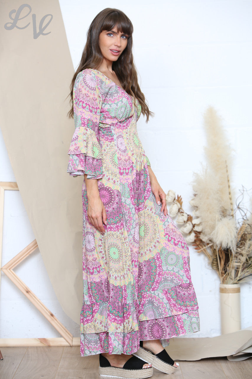 Ladies Paisley Print Maxi Dress Purple