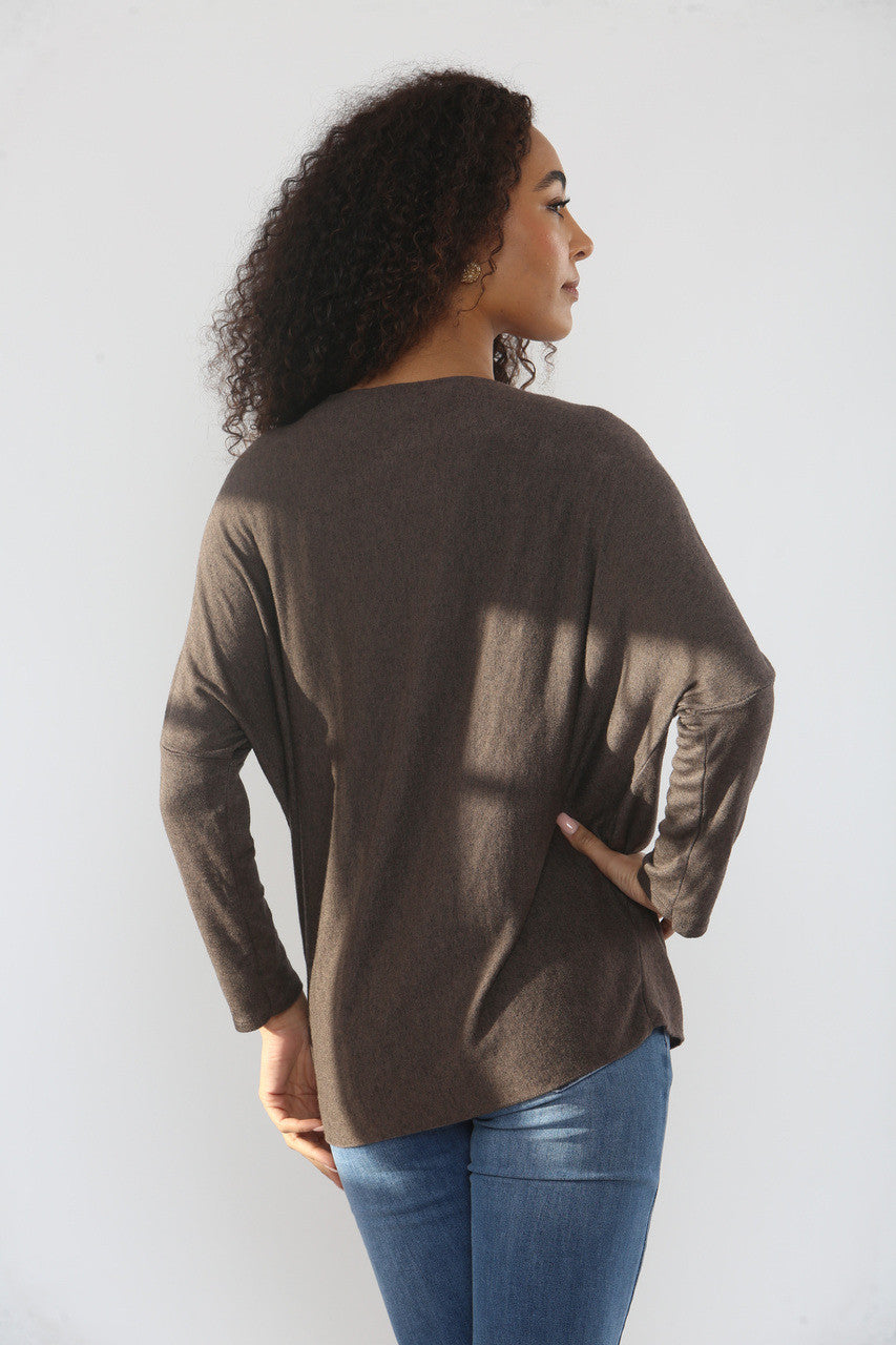 SEQUIN SNOWFLAKE SPARKLE FINE KNIT JUMPER TOP BROWN