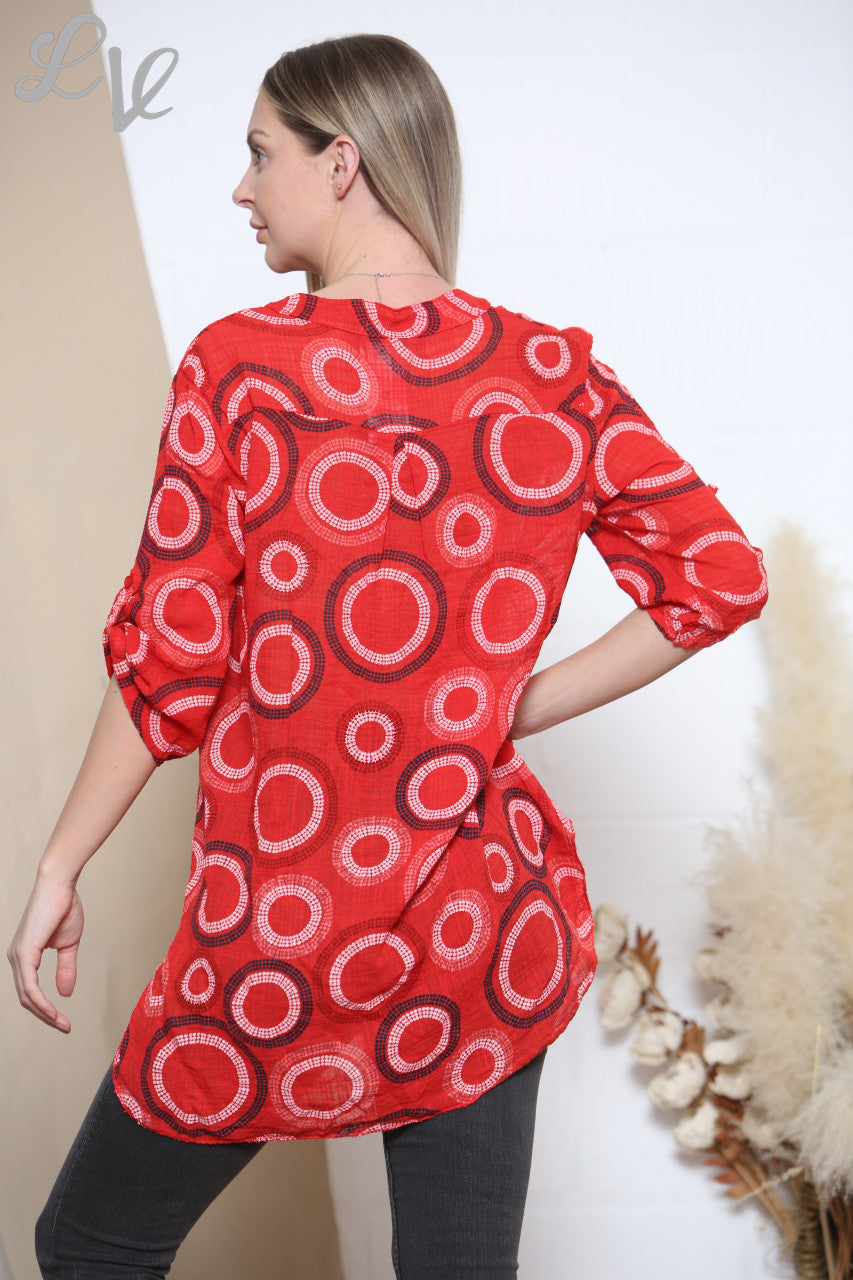 Ladies Circles overhemd in 'Grandad'-stijl rood