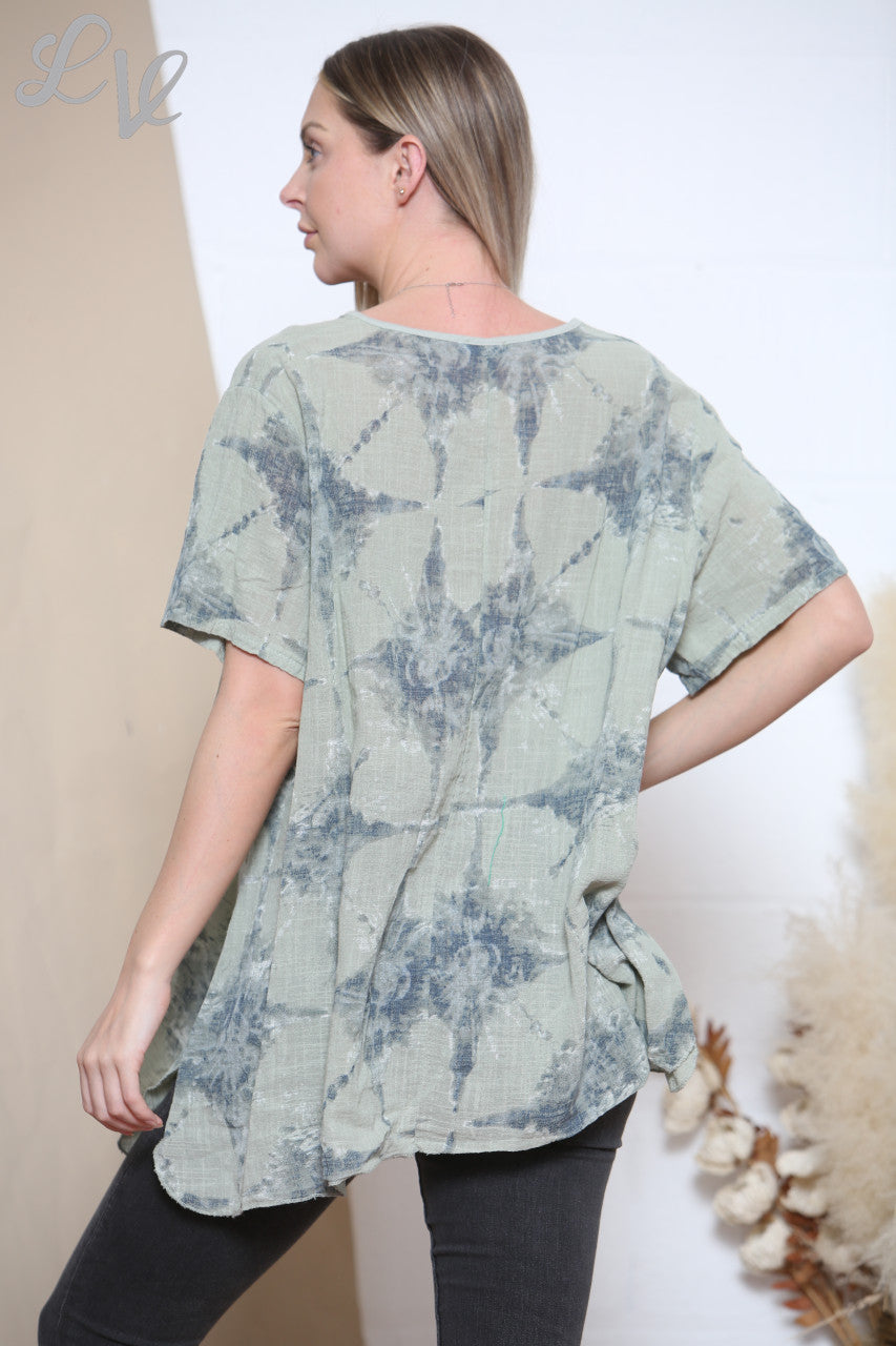 Dames Diamond Batikprint Top Kaki