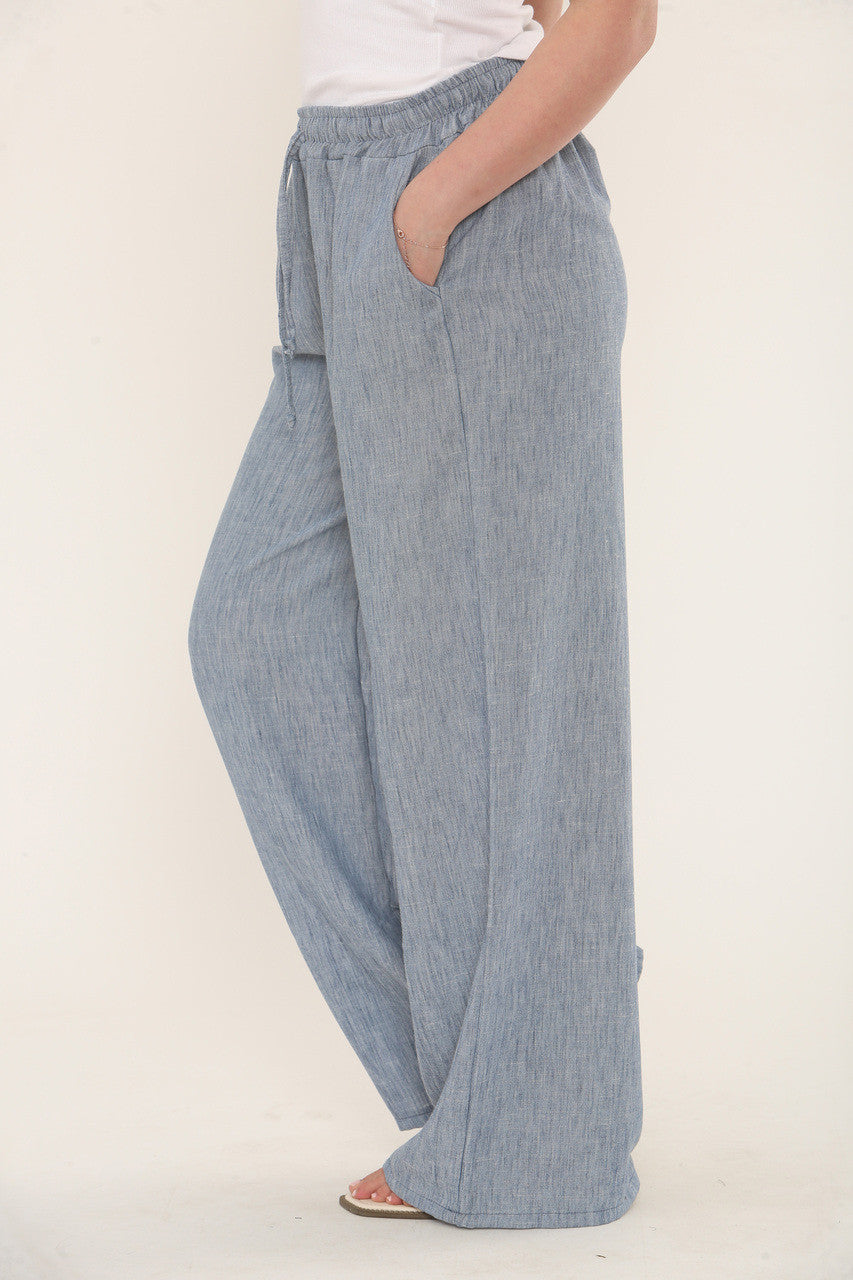 EFFEN BROEK VAN LINNENMIX - DENIM
