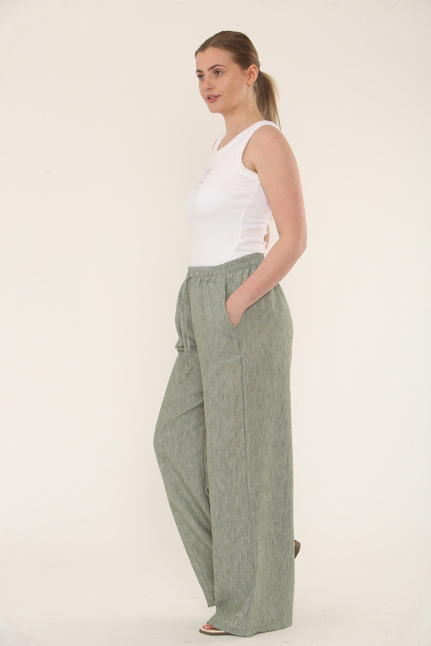 Effen linnenmix broek - Kaki