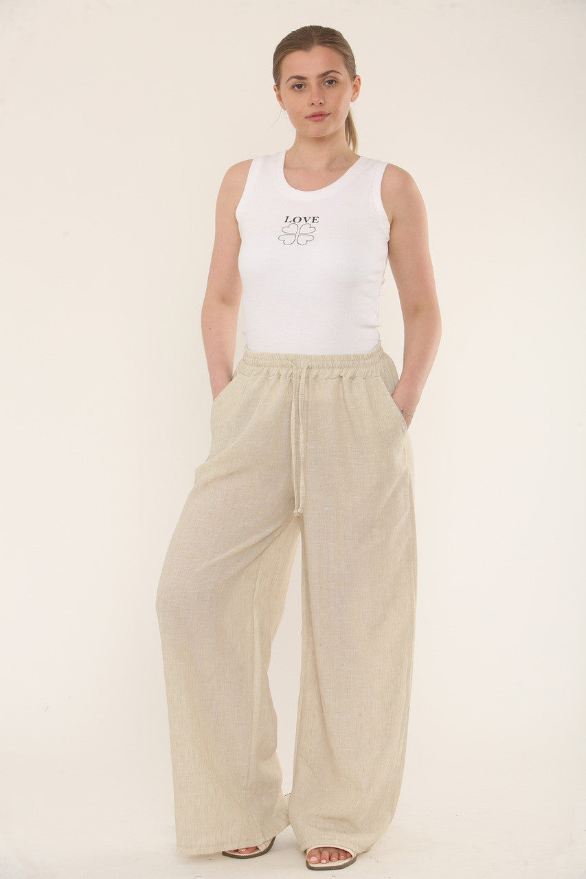 EFFEN LINNENMIX BROEK - STONE