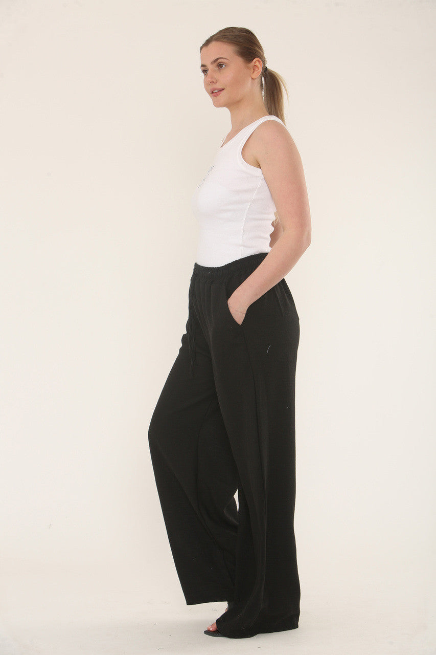 EFFEN BROEK VAN LINNENMIX - ZWART
