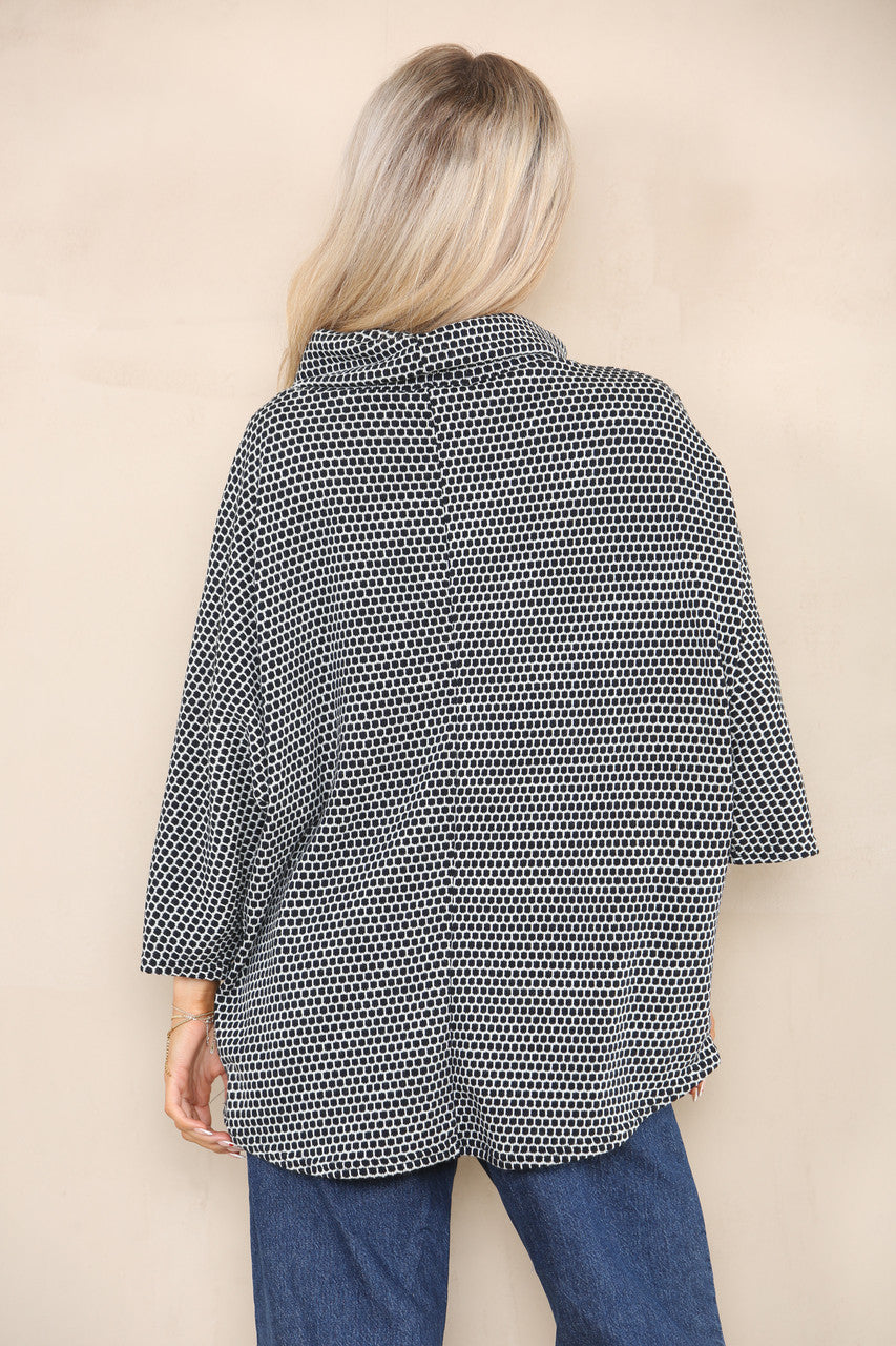 GEO PATTERN YARN KNIT COWL NECK JUMPER NAVY
