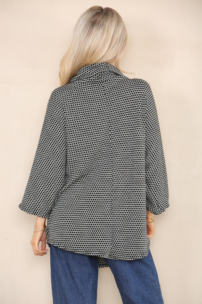 GEO PATTERN YARN KNIT COWL NECK JUMPER BLACK