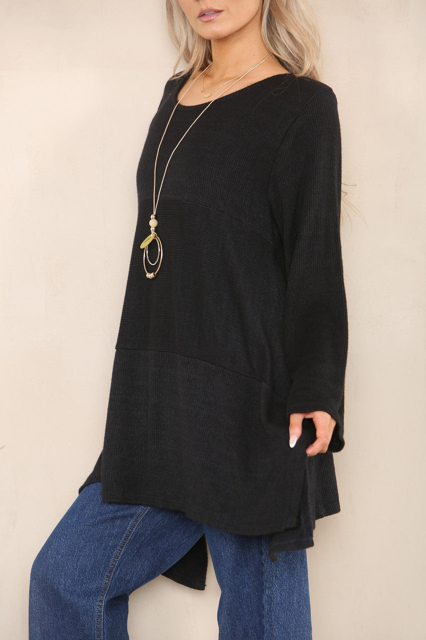 SOFT KNIT SPLIT HEM JUMPER BLACK