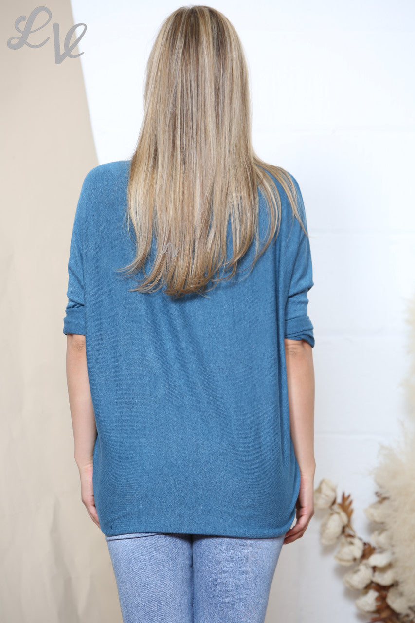 Ladies Sparkle Glitter Love Script Fine Knit Jumper Top Teal