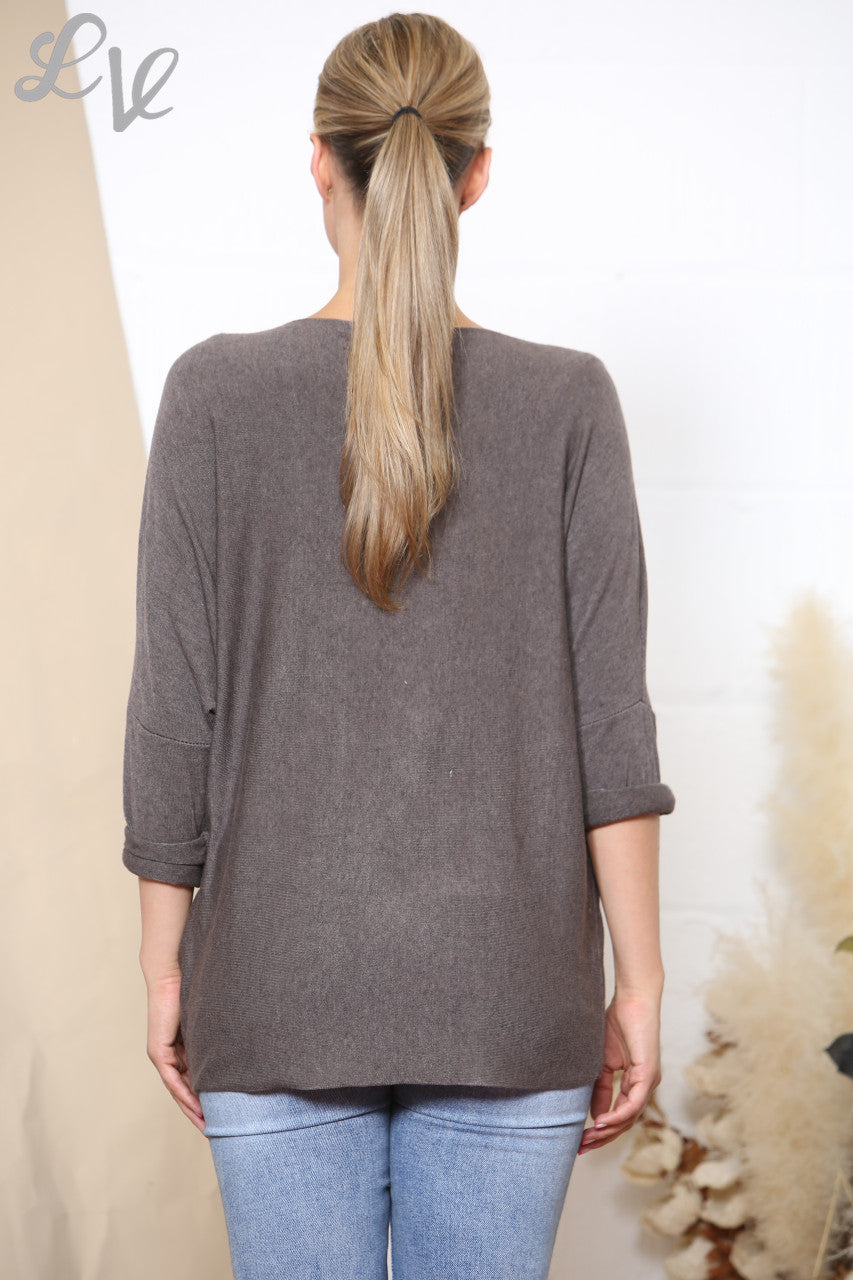Ladies Sparkle Glitter Love Script Fine Knit Jumper Top Brown