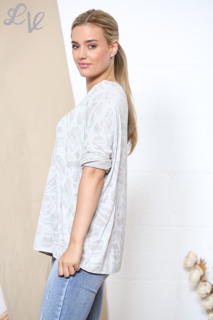 Ladies Abstract Effect Print Fine Knit Jumper Top White