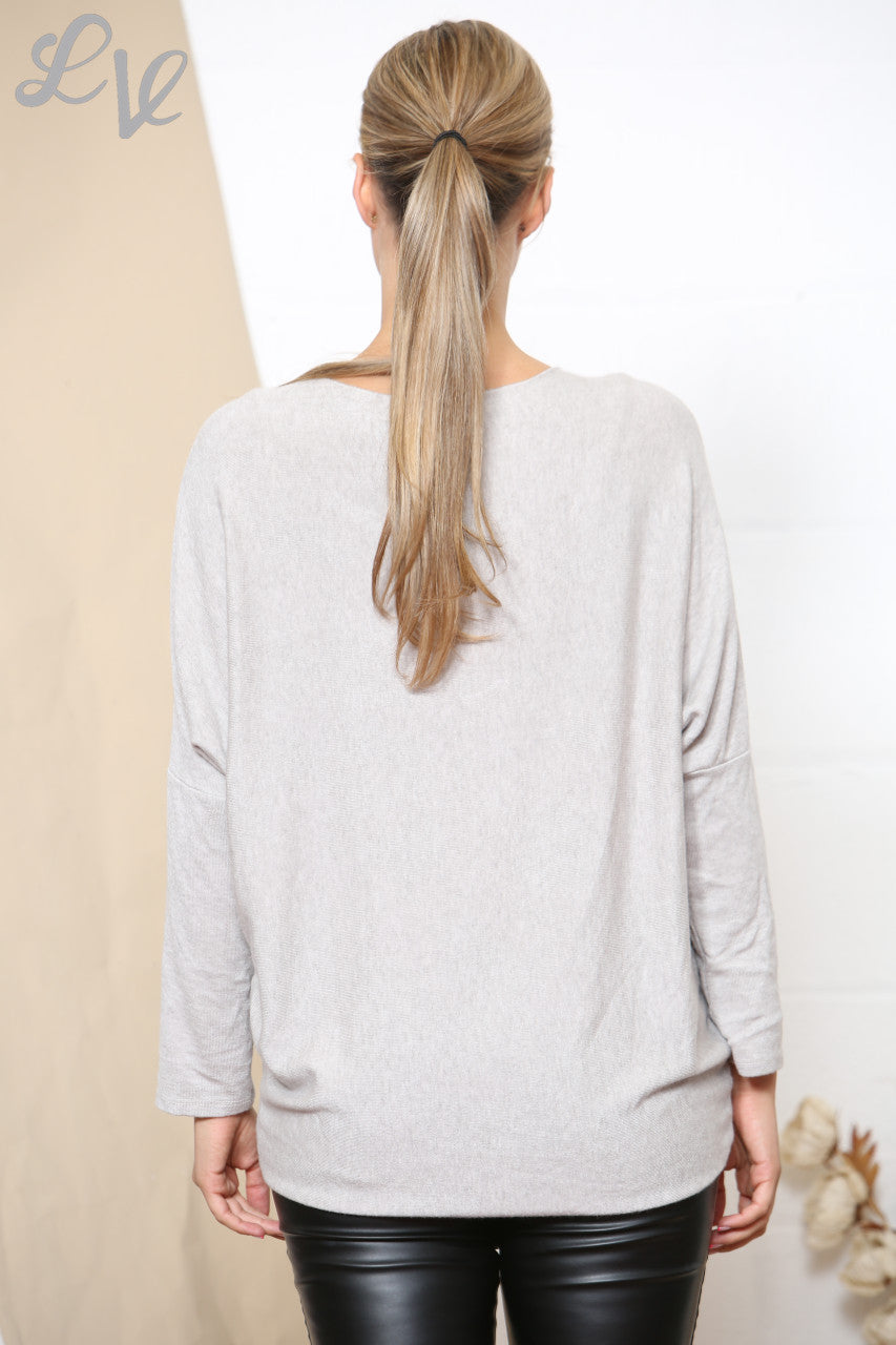 Ladies Sparkle Glitter Dragonfly Fine Knit Jumper Top Stone
