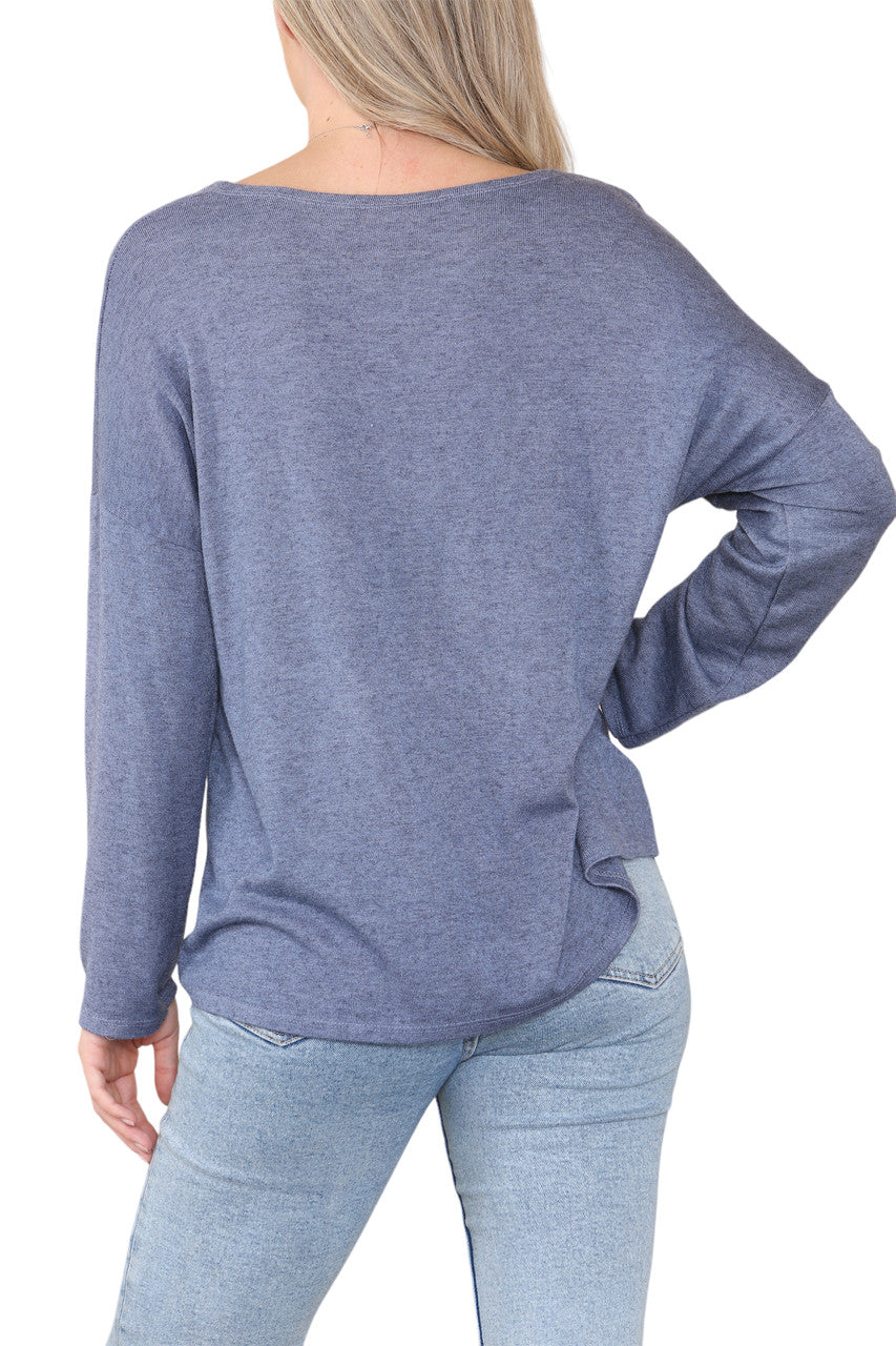 PLAIN BUTTON FRONT CARDIGAN TOP DENIM