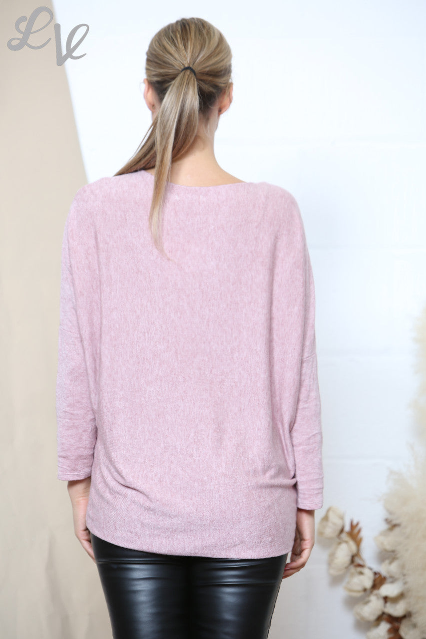 Dames Sparkle Glitter Libelle Fijne Gebreide Trui Top Dusty Roze