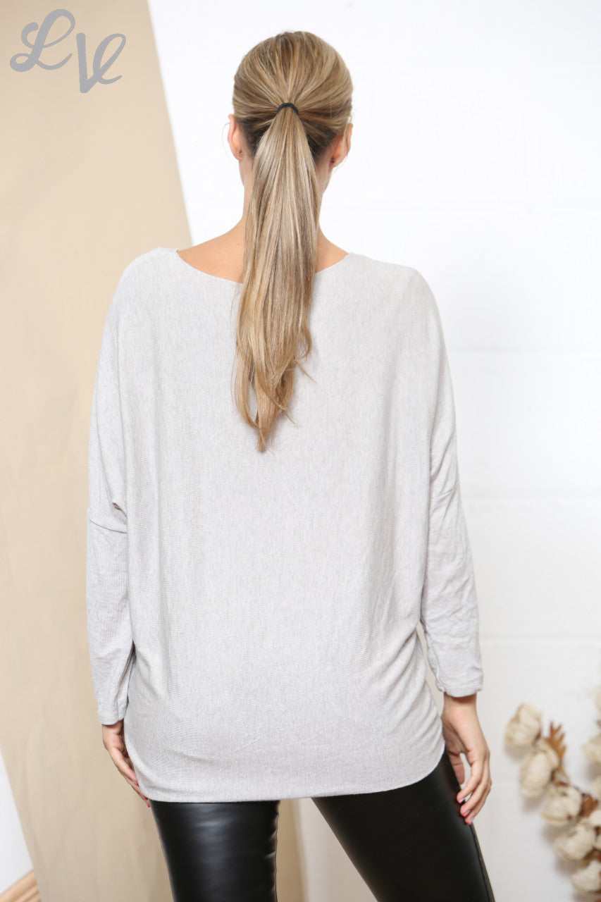 Ladies Star Sparkle Fine Knit Jumper Top Stone