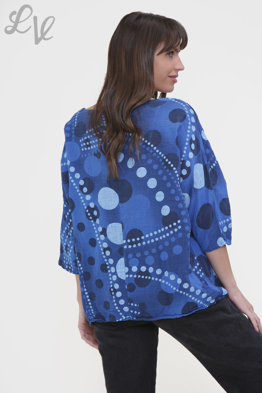 Dames Box Top met Stippenmix Print Koningsblauw