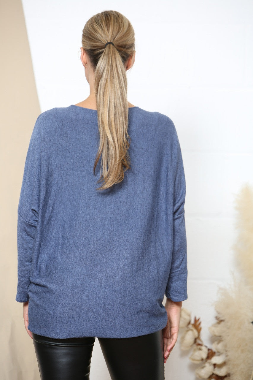SEQUIN HEART DETAIL JUMPER TOP DENIM