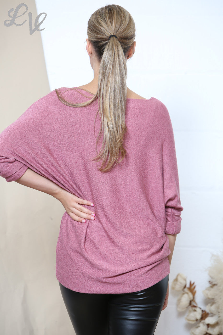 Ladies Sparkle Glitter Heart Fine Knit Jumper Top Pink